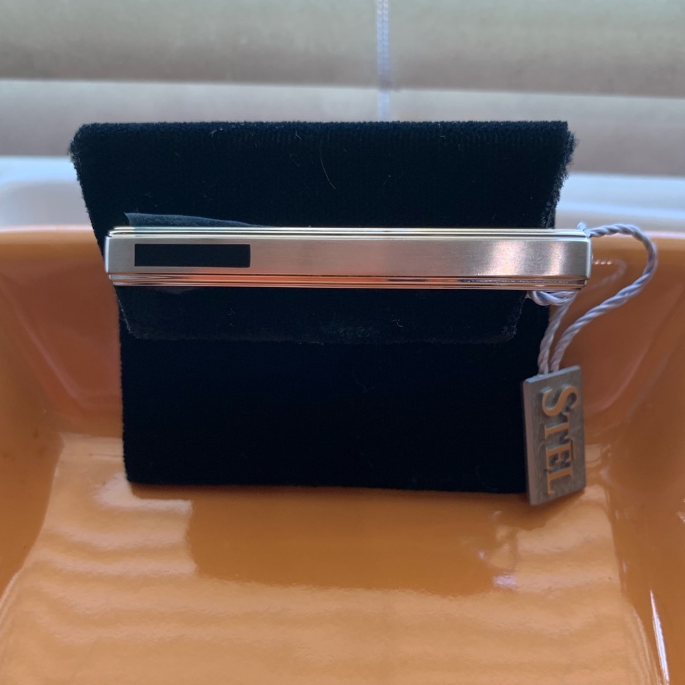 NWT🌟Mens Handsome Stainless Steel Onyx Tiebar